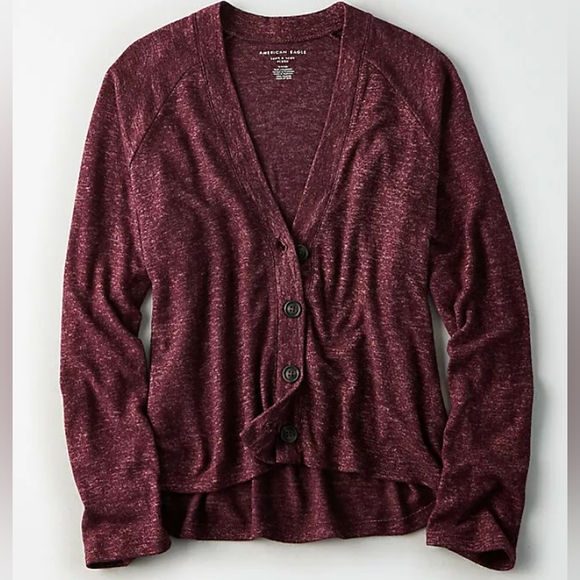 American Eagle Outfitters Sweaters - American Eagle - Soft & Sexy Plush Deep V-Neck Cardigan | XS | Heather Plum